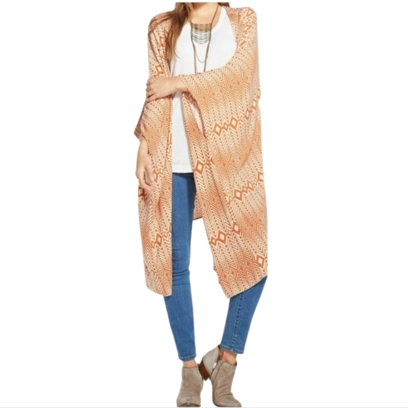 Chaser Accessories - Chaser Scarf Print Kimono in Orange and White Size XS/S
